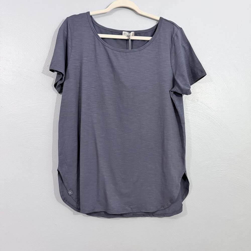 Barefoot Dreams Malibu MC Slub Jersey Split Hem Tee L Pacific Blue